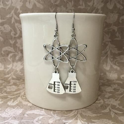 Chemist Chemistry Science Earrings W/ Ear Wires - Charms: Symbol of The Atom or Atom Molecule