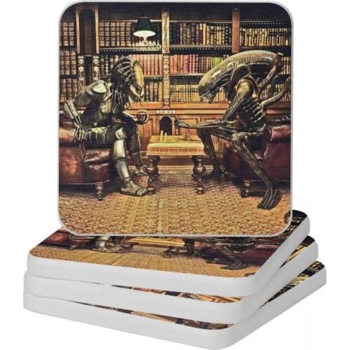 Predator Versus Alien Game II Diatomite Square Round Coaster Non-slip Cup Bonsai Mat Soap Toothbrush Pad 10x10cm