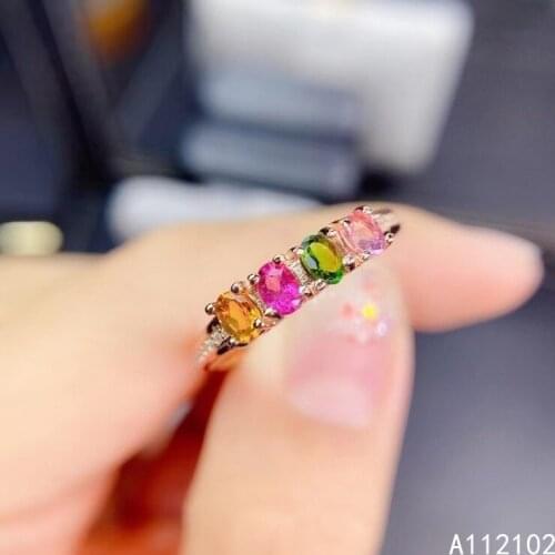 KJJEAXCMY fine jewelry 925 sterling silver inlaid natural Tourmaline Trendy girl classic Chinese style gem ring support check