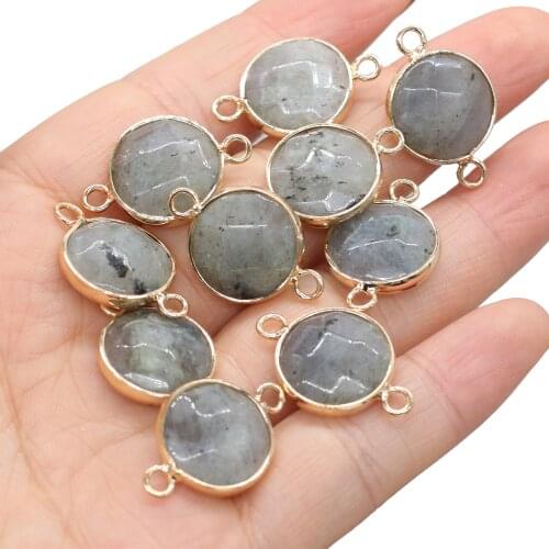 2Pcs Natural Stone Faceted Pendants Flash Labradorites Gold plate Connectors for Jewelry Making DIY Necklace Bracelet Crafts