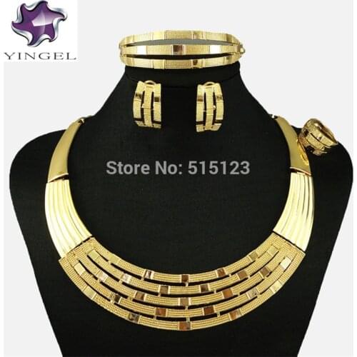 Gold jewelry set summer new fashion african big design for wedding and party gift bracelet necklace earringS ring