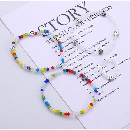 Korea Retro Color Beaded Color Handmade Beaded Bracelet Smiley Bracelet Acrylic Jewelry Bracelet Accessories Cute Popular Gifts
