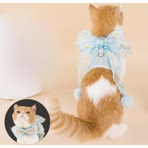 Cat Adjustable Bowknot Harness Vest Walking Lead Leash Collar Polyester Mesh Harness For Puppy Dogs Cat Pet