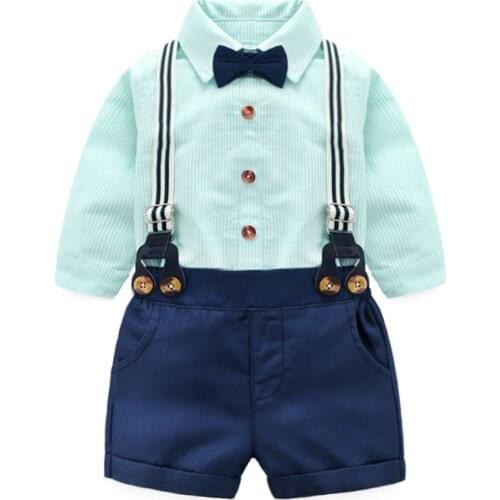 Baby Boy 2pcs Suits Gentleman Suit Bow Shirt Short Suspenders Pant Infant Gentleman Baby Boy Clothing 2pcs Set