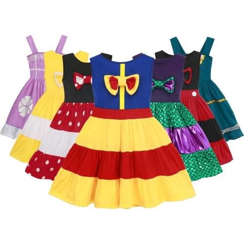 Princess Costume Girl Snow White Belle Mermaid Role Playing Frocks Kids Halloween Party Cosplay Dress Cute Minnie Casual Dresses