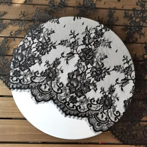 1.5meter wide elegant sexy women long dress lace fabric eyelash chantilly lace Black 1piece/3 meters