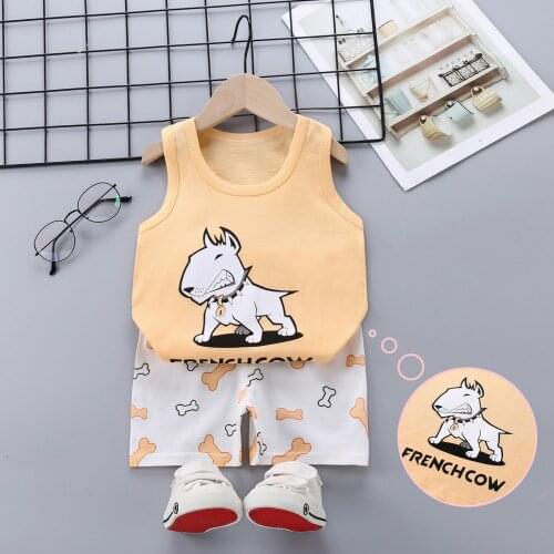 Summer 2pcs Suits Baby Boy Clothing Set Cartoon Boys Girls Vest Clothes Set Cotton Sleeveless Sports T Shirts Toddler Shorts