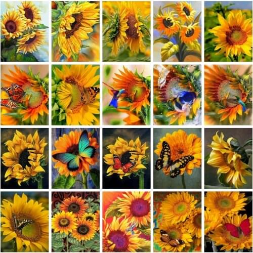 AZQSD Flower Picture Oil Painting By Numbers Sunflower Acrylic Paint By Numbers For Adults HandPainted Art Painting Canvas Kit