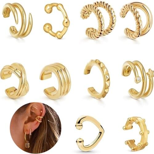 10pcs Ear Cuff Set Dainty Helix Cuff Earrings Sparkling No Piercing Adjustable Clip On Cartilage Earring Set