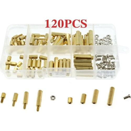 120Pcs/set M3 Brass Spacer Bracket Screws Kit, Stainless Steel Hexagonal Pillar Nut Cap Cover Combination With Storage Box
