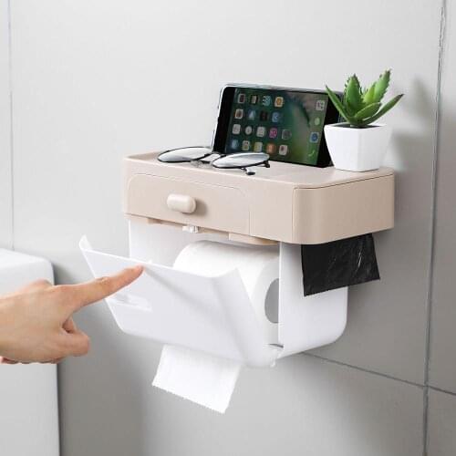 Wall Mount Tissue Box Bathroom Shelf Garbage Bag Toliet Paper Holder Storage Box Napkin Holder Bathroom Organizer Shower Caddy