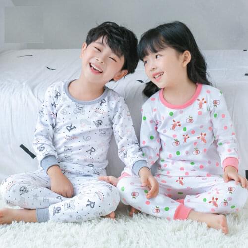 New Girls Pajamas Set Spring Fall Kids Cotton Long John Set 100% Cotton Big boys Long Johns Children O-Neck Underwear Sleepwear