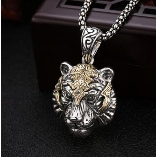 Men and Women Trend Domineering Tiger Head Metal Pendant Necklace Hip Hop Rock Locomotive Party Fashion Necklace Jewelry