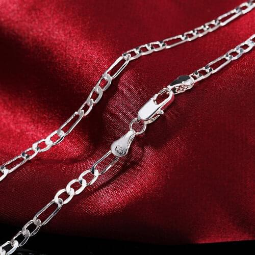 Silver 925 Neck Jewelry Mens Side Chain 4mm Necklace For Women 16/18/20/22/24/26/28/30 Inch Fashion Wedding Jewelry Gift