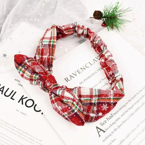 Merry Christmas Decoration Headband Hair Accessories Head Band With Bowknot New Year 2021 Christmas Gift Snowflake Grid Headband