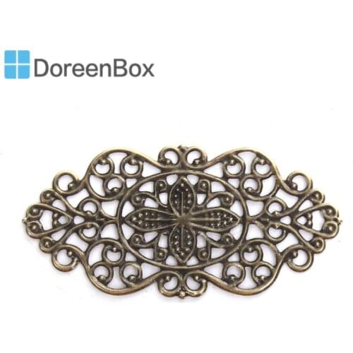 Doreen Box Zinc Based Alloy Embellishments Antique Bronze Filigree Carved Fashion DIY Jewelry Making 57mm x 28mm(1 1/8"), 30 PCs