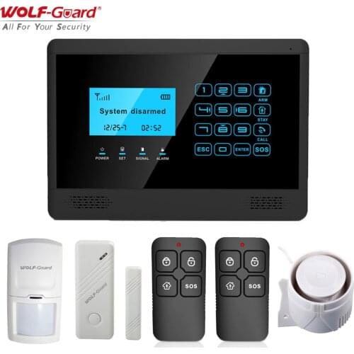 Wolf-Guard Wireless LCD GSM SMS Home Alarm Security Burglar System 433MHz App Control PIR Motion Detector Door Window Sensor