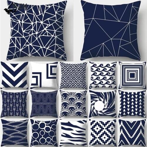 Dark Blue Geometric Print Decorative Cushions Pillowcase Polyester Cushion Cover Throw Pillow Sofa Decoration Pillowcover 40936
