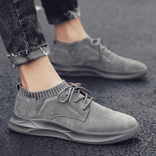 Fashion Comfortable Men Casual Shoes Loafers Men Shoes Quality suede Leather Shoes high top socks Man Flats Moccasins Shoes men