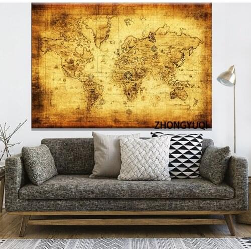 Vintage World Map Canvas Painting Posters and Prints Ancient Map Old Retro Map Wall Art for Living Room Home Decoration