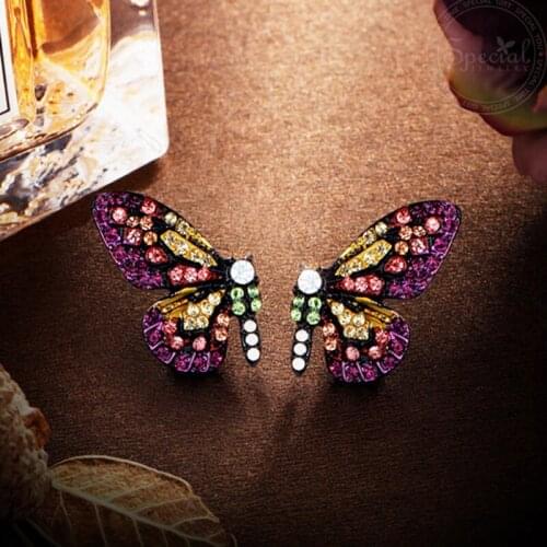 Fashion Butterfly Wings Earrings Female Rhinestone Wild Personality Metal Earrings Sweet Romantic Jewelry