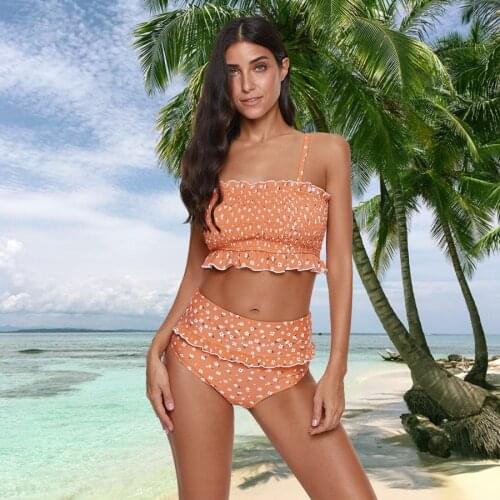 Summer Womens High Waist Bikini Sexy Print Swimwear Women 2019 Cute Girls Two Pieces Bandeau Bikini Set Swimsuits Bathing Suit