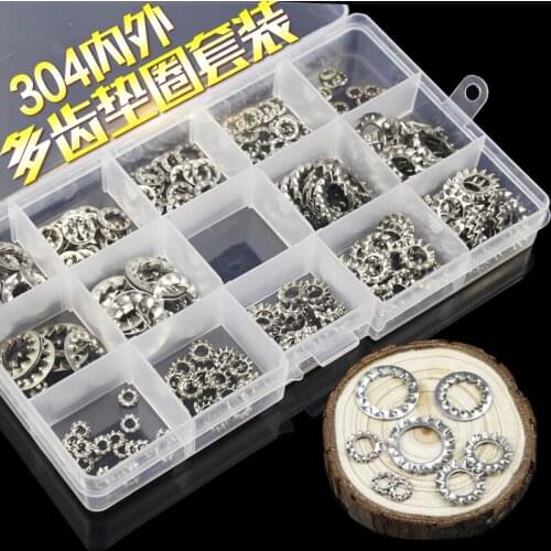 1box 304 stainless steel inner and outer multi-tooth washers non-slip lock gasket set M3M4M5M6M8M10M12