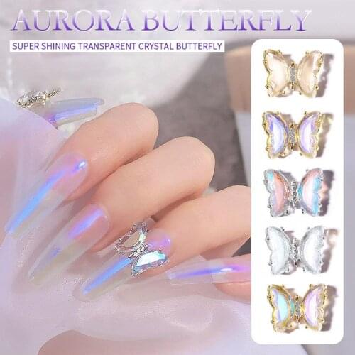 1PC Aurora Glitter Sequins 3D Butterfly Zircon Nails Rhinestones Jewelry DIY Professional Manicure Nail Art Decorations Tool