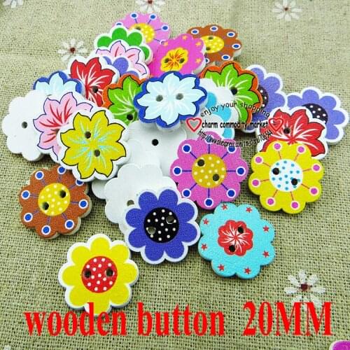 25pcs Sunflower Buttons 2 Holes Patterns Cartoons Wood Sewing Button Scrapbook Charms WCF-352