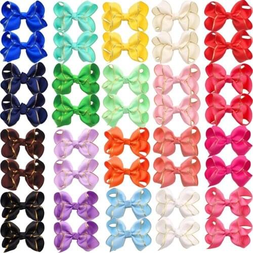 40 Pieces Baby Girls Bow Clips Boutique Grosgrain Ribbon Gold Thread 3" Hair Bows Alligator Hair Clips For Girls Toddlers Teens
