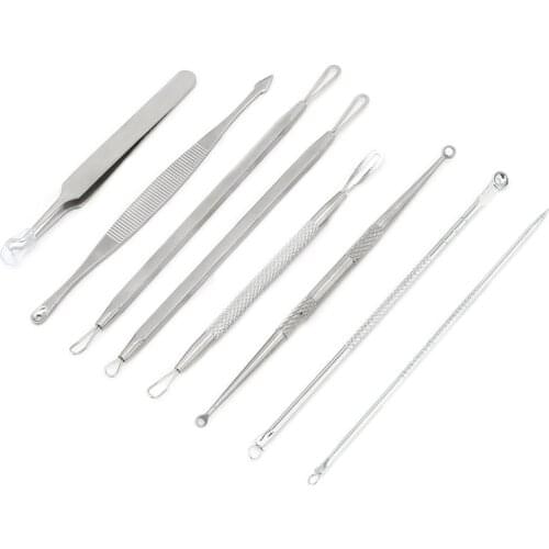 8pcs Blackhead Remover Tool Kit Stainless Steel Pimple Acne Comedones Needle Tweezer Blemish Blackhead Extractor Face Skin Care