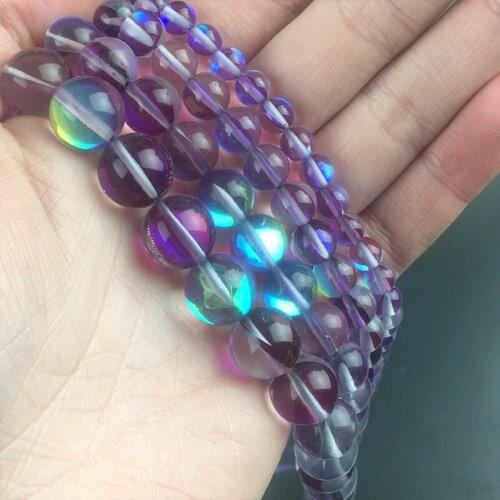 Purple Austria Crystal Glitter Moonstone Beads Round Loose Spacer Beads For Jewelry Making DIY Chrams Necklace Bracelet 6/8/10mm