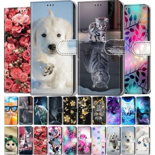 Girls Boys Phone Bags Cat Tiger Flower Card Slot Magnetic Wallet For Capa Xiaomi Redmi Y2 S2 8 8A 9 9A 9C Flip Phone Case D08F