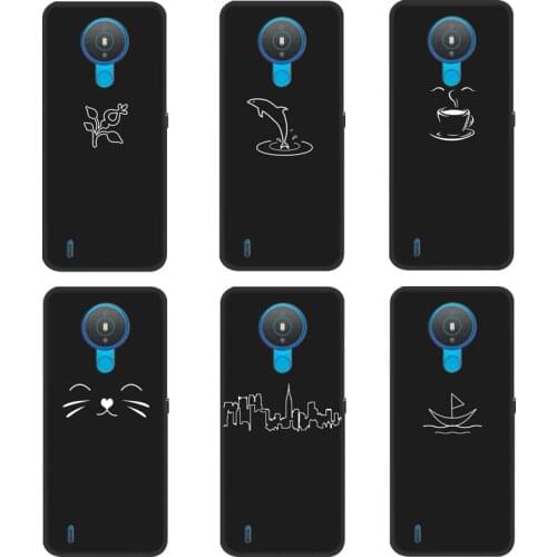 Case For Nokia 1.4 Phone Case Back Cover Black Softness Silicone Bumper With White Color Printing