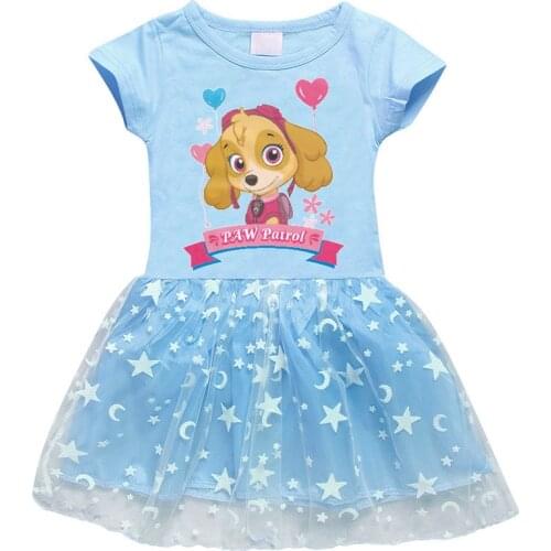 Summer New Childrens Wear Paw Patrol Suit Cartoon Europe and America Star Moon Hem Cotton Short Sleeve Childrens Skirt