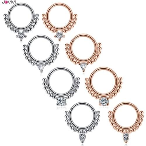 Jovivi Stainless Steel Hinged Clicker Nose Septum Zirconia Nose Ring 1.2mm 16Ga Hoop Earrings Nipple Ring Body Piercing Jewelry
