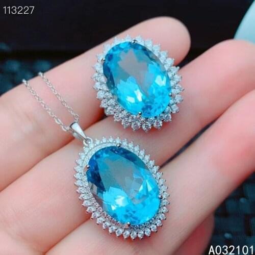 KJJEAXCMY Fine Jewelry 925 sterling silver inlaid natural blue topaz new girl lovely pendant ring set support test hot selling