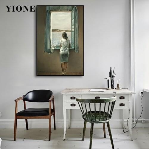 Girl at a Window Classic Oil Painting Custom Retro Nordic Landscape Canvas Prints Picture Wall Art Poster for Living Room Decor