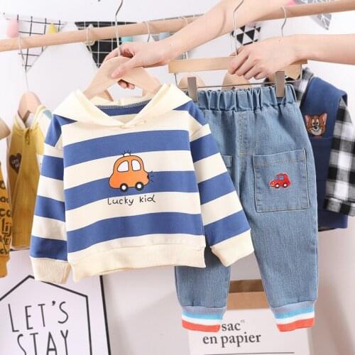 Baby Boys Clothing Sets Autumn Newborn Toddler Infant Clothes Cartoon Hooded T Shirt Jeans Children Kids Casual Clothes Outfit