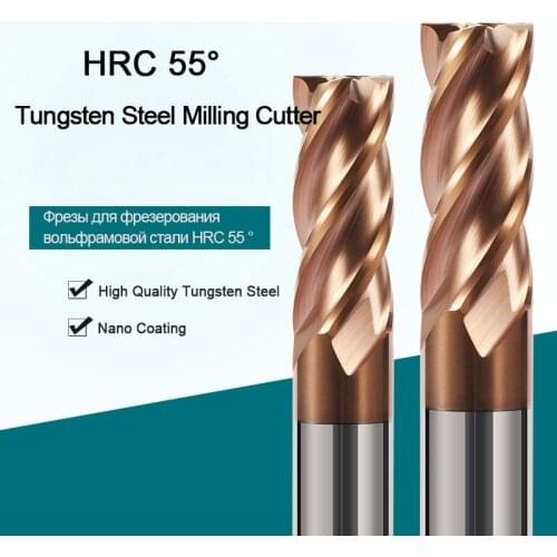 HRC55 Carbide end mill 1 2 4 5 6 8 10 12mm 4Flute Milling Cutters Alloy Coating Tungsten Steel Cutting tools CNC maching Endmill