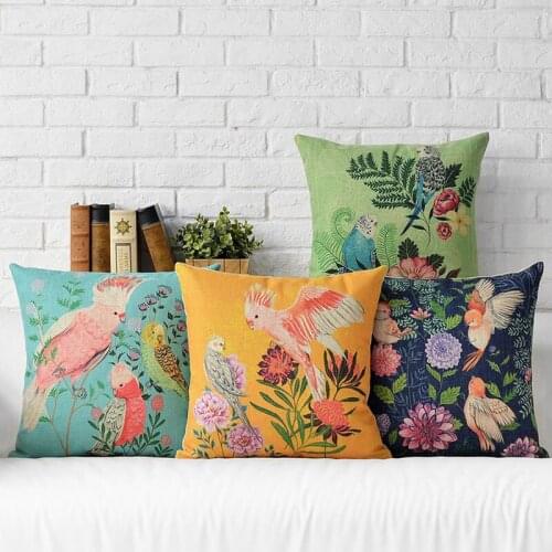 Colorful Cushion Cover Parrot Bird Pillow Case Firm Flower Sofa Butterfly Bedroom Home Decor Throw Pillow Cover Waist Pillowcase