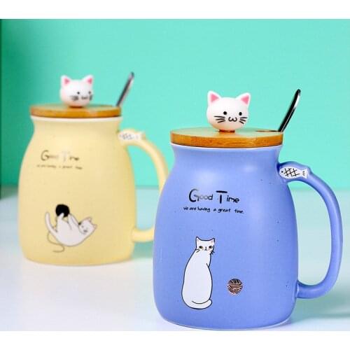 Cute 450ml Cat Mug with Lid and Spoon Porcelain Coffee Milk Tea Mugs Cafe Cup Drinkware Kids Lady Gifts Coffee Mug