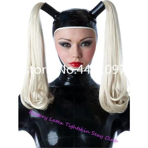 Latex Cosplay Mask With Two Wigs Fetish Rubber Hook Customized XS-XXL