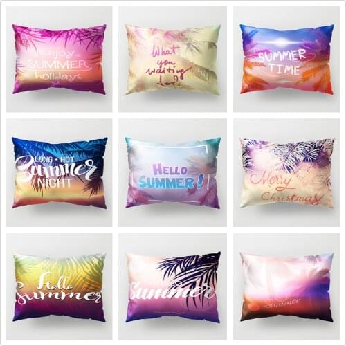 Summer Sunset Cushion Cover 30x50cm Coconut Tree Polyester Pillow Case with Letters for Sofa Couch Bed Decor Home Accessories