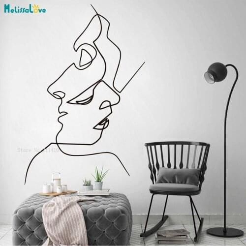 Line Art Couple Faces Wall Sticker Love Outlines Home Decor Living Room Valentines Removable Murals Unique Gift YT4389