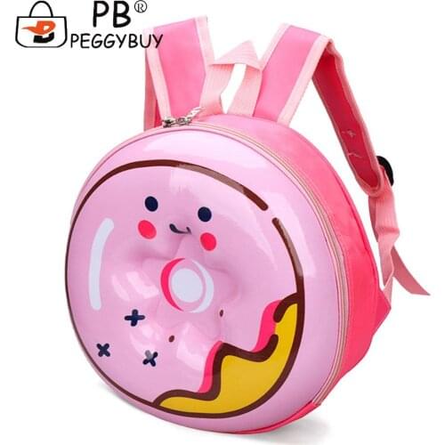 Fashion Kindergarten Children Cute Cartoon Donut Shape Backpack Portable Waterproof 3D Hard Shell Zipper Adjustable Knapsacks