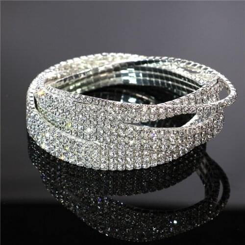 MOREDEAR Silver Crystal Anklets Barefoot Sandals 1-5 Row Stretch Bride for Women