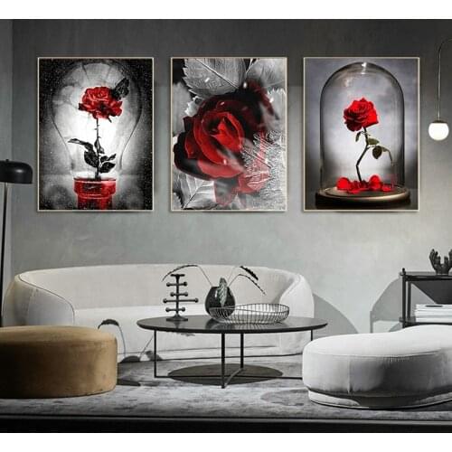 RUOPOTY 3pc/Set Frame DIY Painting By Numbers For Adults Rose Flower Modern Wall Art Picture By Numbers For Home Decors Diy Gift
