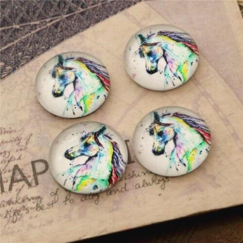 New Fashion 20pcs 12mm Color Horse Handmade Photo Glass Cabochons Pattern Domed Jewelry Accessories Supplies-E4-50