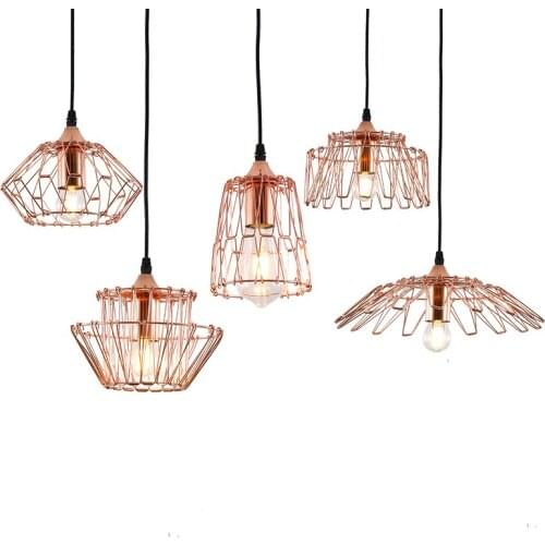Transformable Pendant Lights Retro Iron Cage Chandelier Cord Creative Lamp for Kitchen Restaurant Bar Clothing Store Coffee Shop